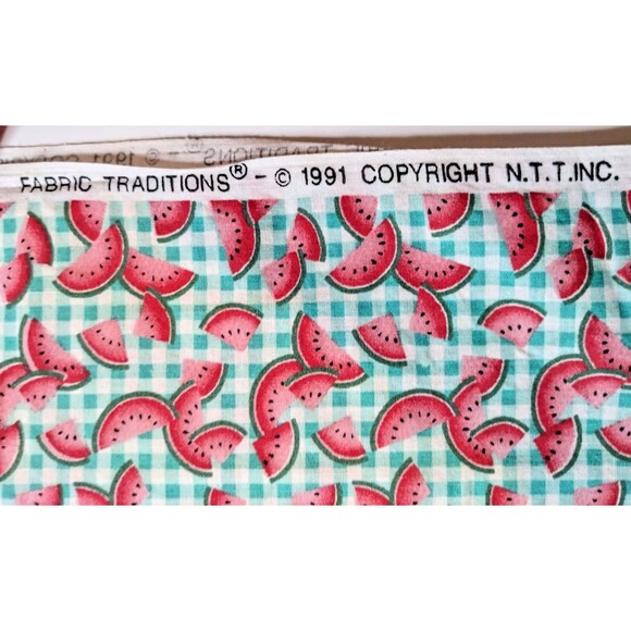 Vintage Watermelon Gingham Green White Check Fabric Fabric Traditions 1991 Cute - Picture 4 of 4